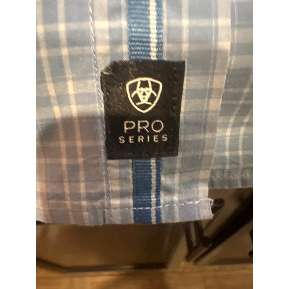 Ariat Pro Series Mens XL Blue White Plaid Short Sleeve Button Down Western Shirt